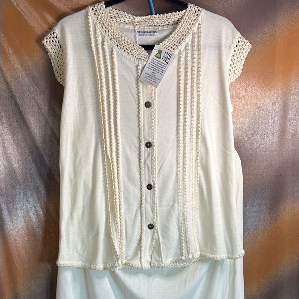 Vintage 70’s knit Women's Cream Button-Down large Top and med skirt 501